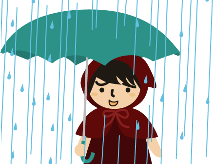 傘をさす赤ずきん