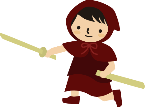 鞍馬の刀で遊ぶチビずきん