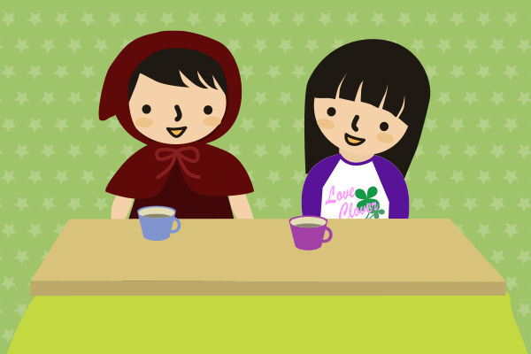 女の子がおしゃべりしてるイラスト