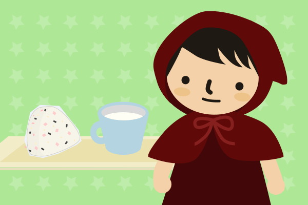 おにぎりと飲み物と女の子のイラスト