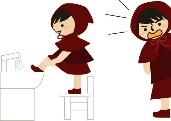 洗面台で無理矢理足を洗うチビずきん