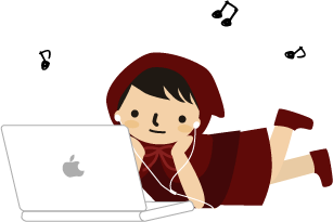 パソコンで音楽をきくチビずきん