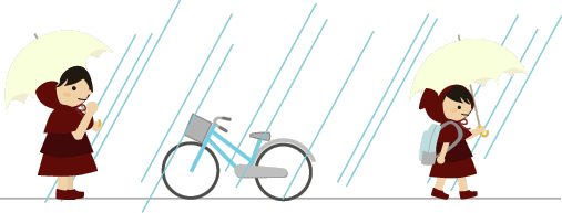 雨の中登校