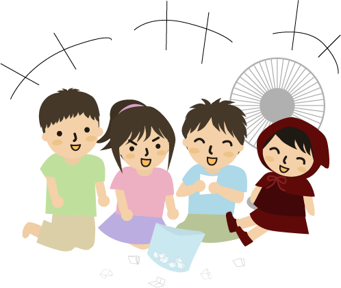 扇風機の前に集合！