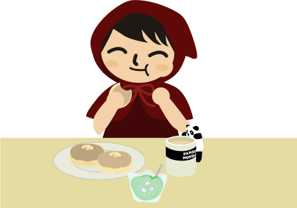 お昼ごはん、うまーっ（キウイ、チョコクリームパン、ロイヤルミルクティー）