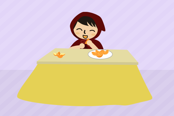 こたつでみかんを食べるイラスト