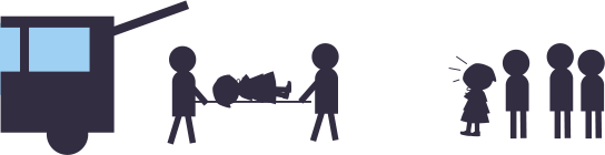 救急車で運ばれる