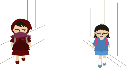 微妙な距離を保ちつつt、登校