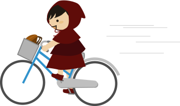 自転車に乗るチビずきん