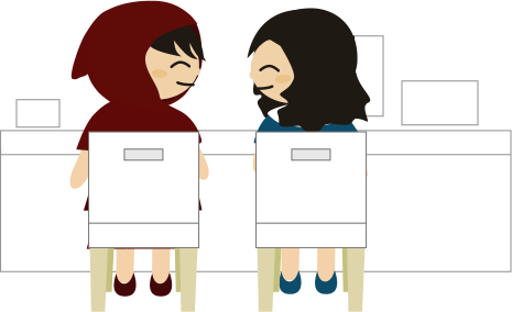 カウンターに座ってる