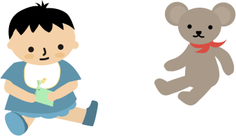 赤ちゃんがタグで遊ぶ