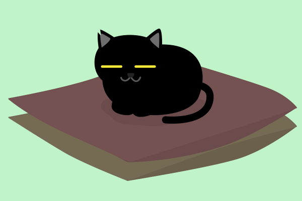 座布団に座る黒猫