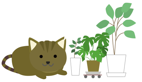猫と観葉植物のイラスト