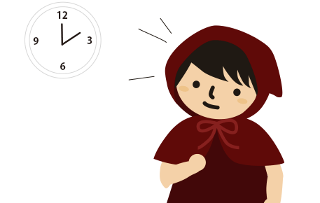 時計を見る赤ずきん