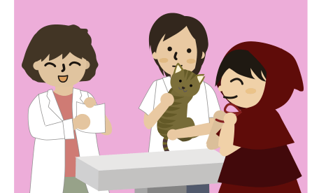 動物病院で先生と話す