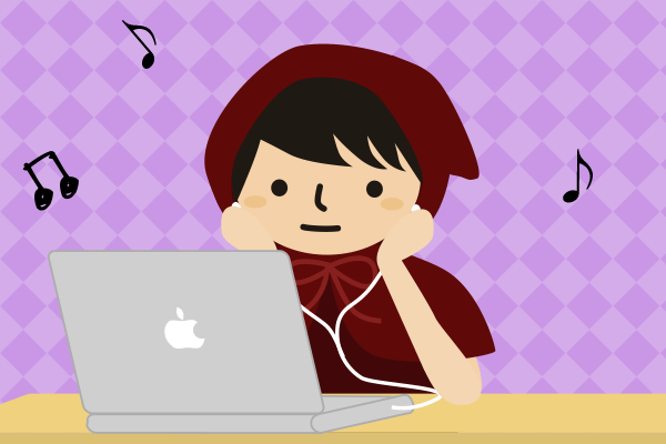 パソコンで音楽を聴くイラスト