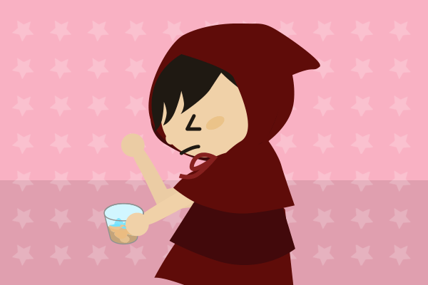 氷を持つ小学生のイラスト