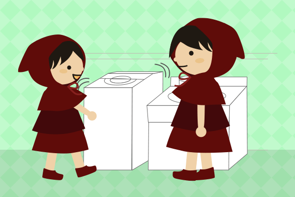 洗濯機前の親子のイラスト