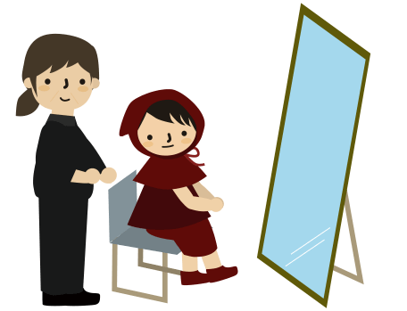 鏡の前で挙式の準備をするイラスト