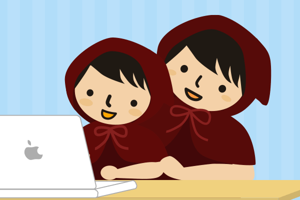 親子でパソコンを見るイラスト