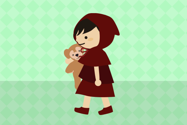 ぬいぐるみを抱えて歩く女の子のイラスト