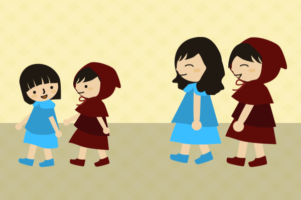 4人で歩くイラスト