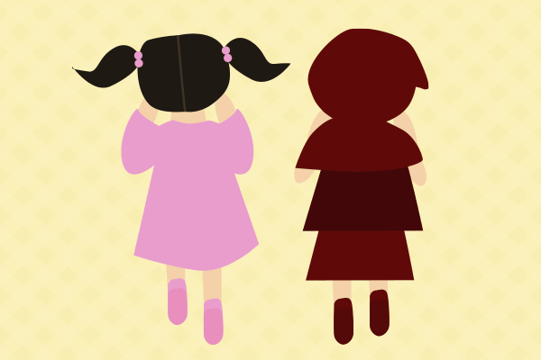 ゴロゴロする女子たちのイラスト