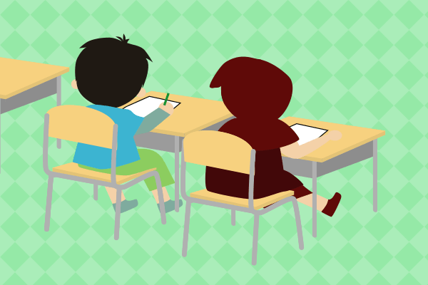 学校で勉強しているイラスト