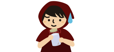 困った顔でガラス瓶を持つイラスト